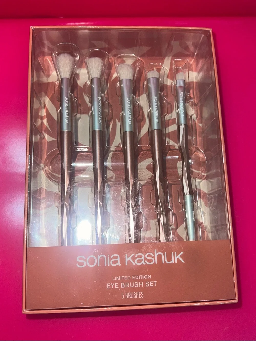 Sonia Kashuk Pink Eye Brush Set with Mint Green Pouch